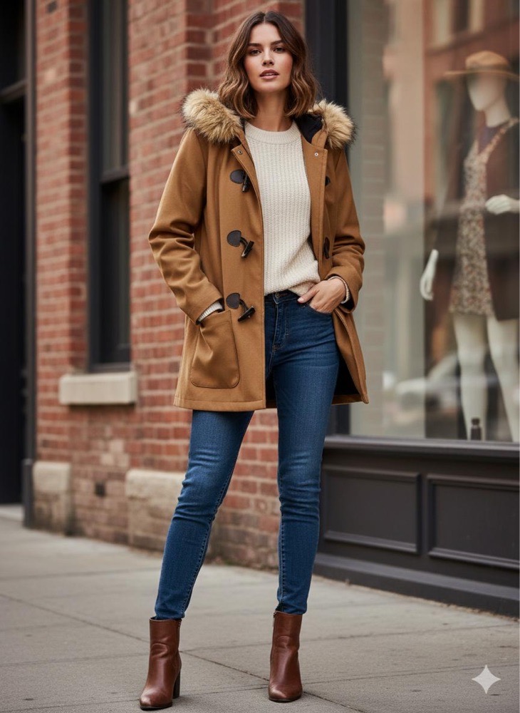 Manteau camel avec capuche forrure