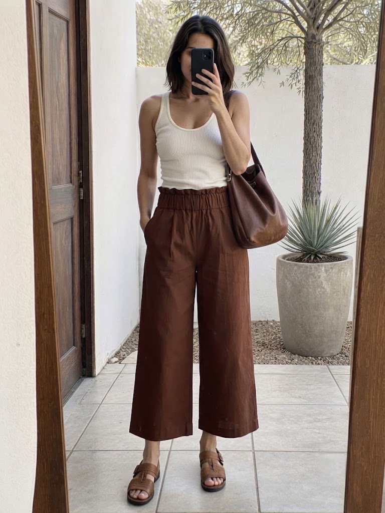 Pantalon marron en lin 