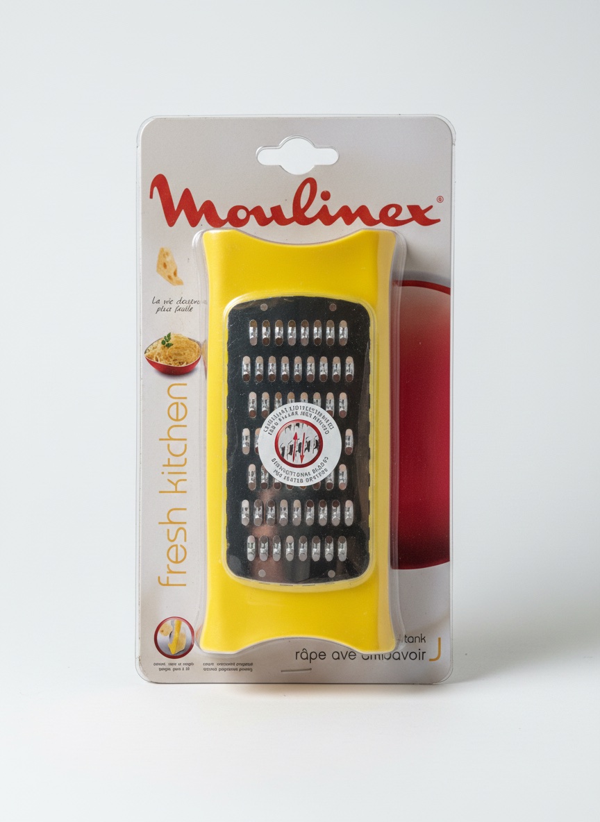 Une râpe à fromage bidirectionnelle avec réservoir de la marque Moulinex (gamme Fresh Kitchen).