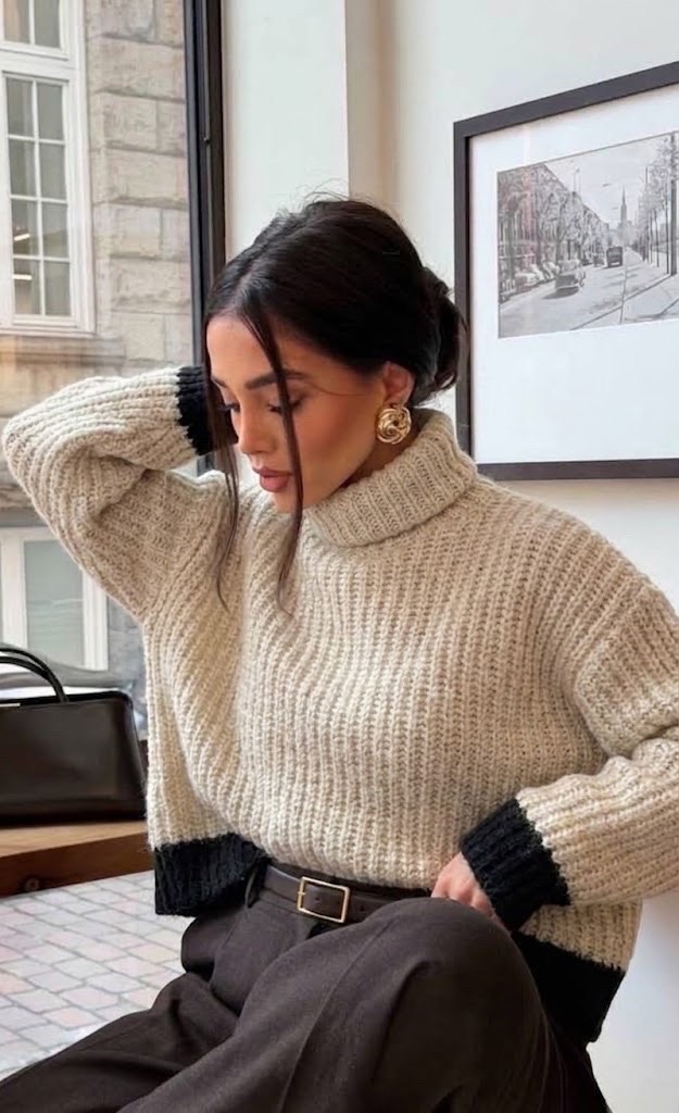 Pull en maille beige et noir George.