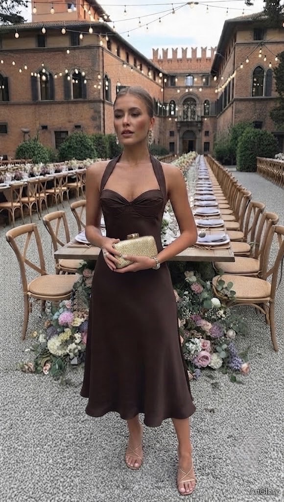 Robe marron en satin calvin klein 