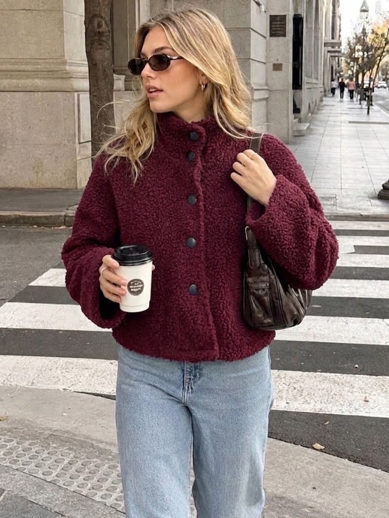 Veste bouclette burgndy 