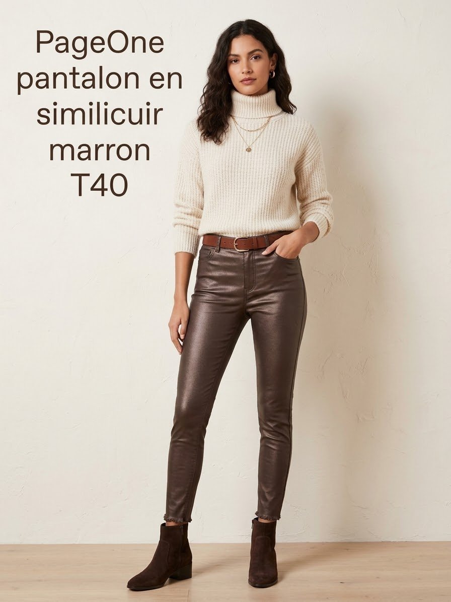 Pantalon marron en similicuir PageOne T40 état neuf