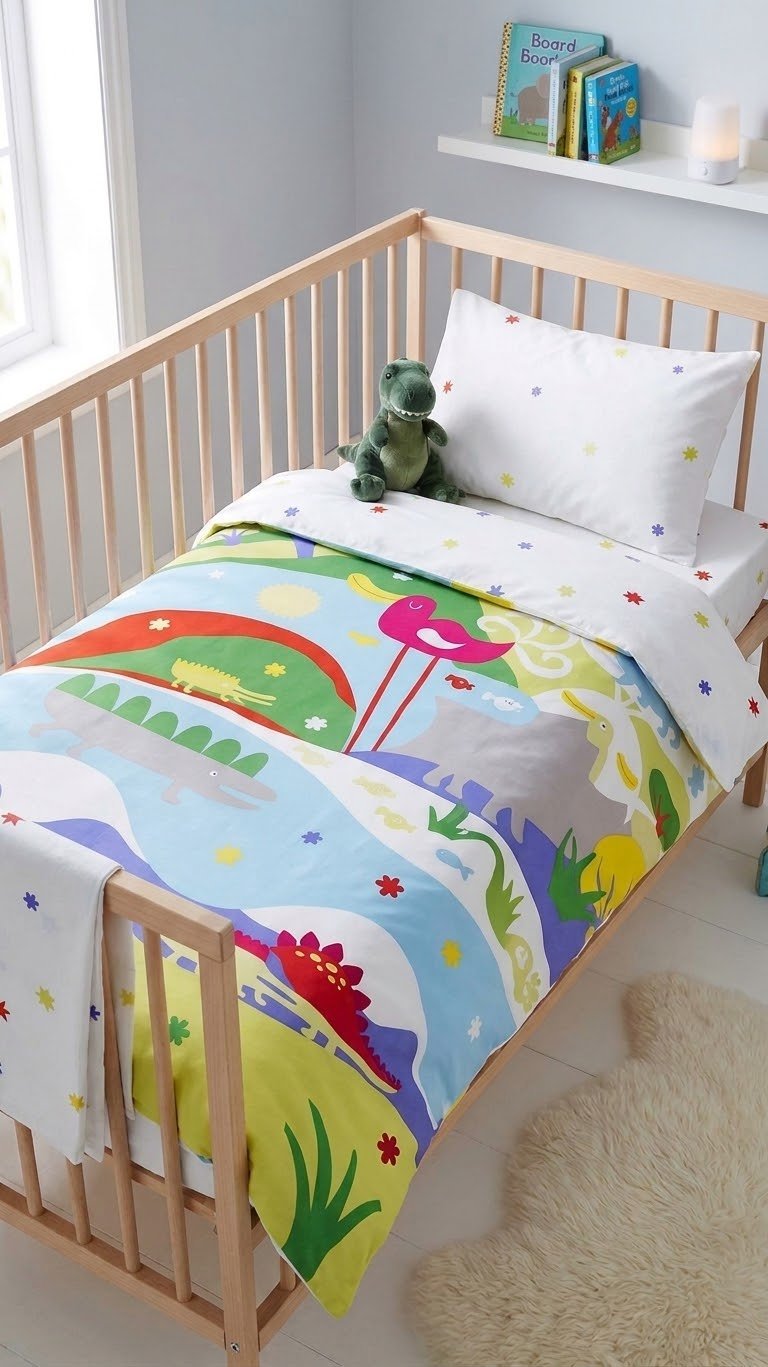 Parure de lit bébé unisexe biface coton bio housse de couette et taie d'oreiller