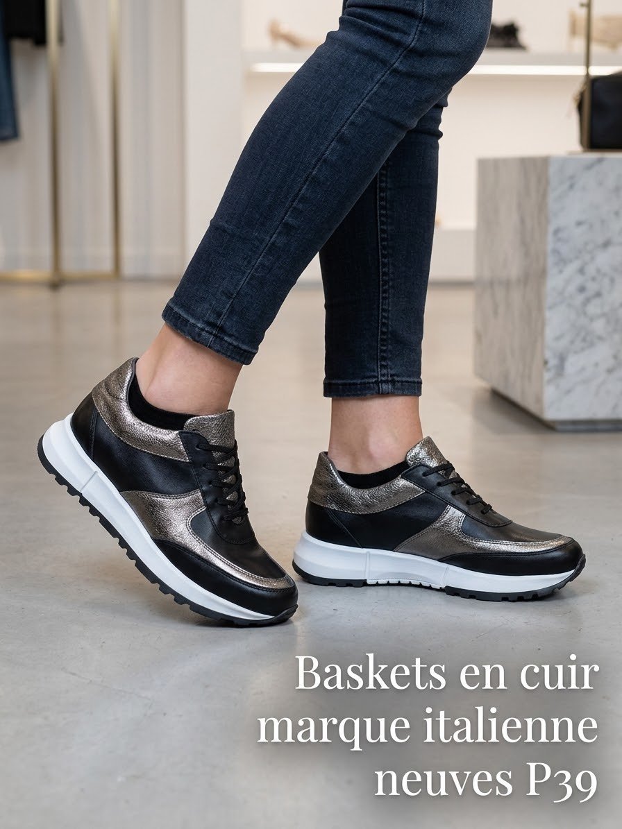 Belle paire de baskets en cuir neuves de marque italienne P39 