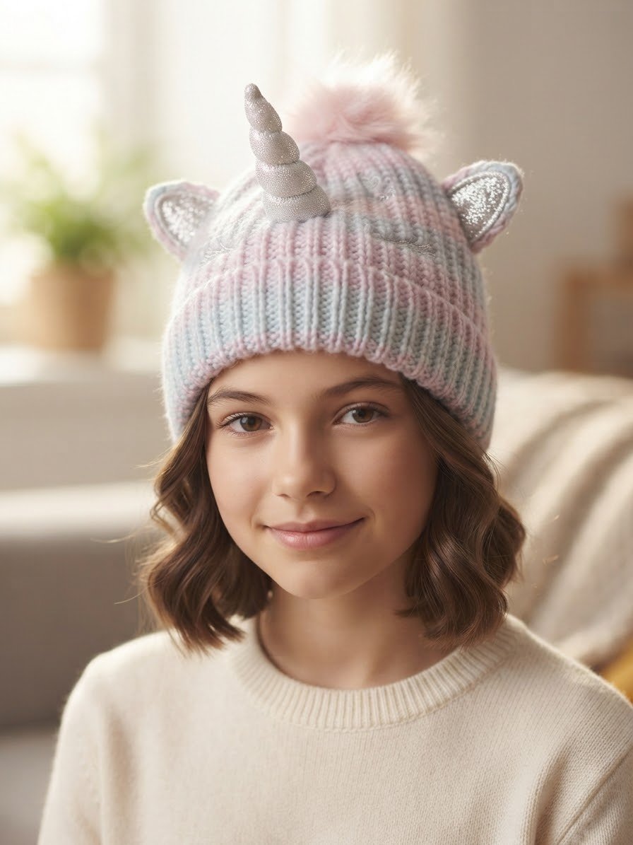 Joli bonnet en laine Unicorne âge de 7/10ans
