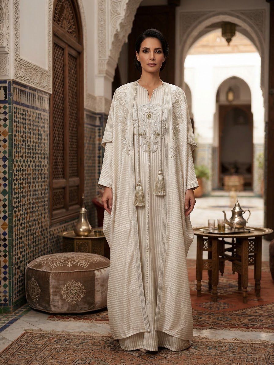 Belle Jebba marocaine brodée avec son kimono T44/48