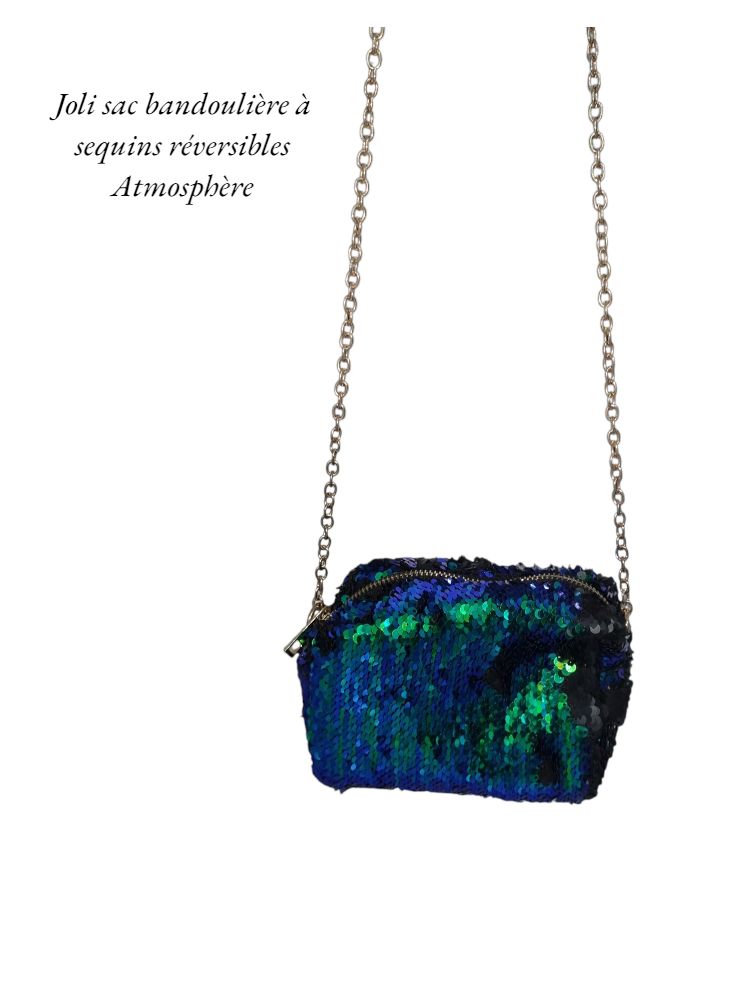 Très joli petit sac bandoulière à sequins réversibles de la marque Atmosphère 