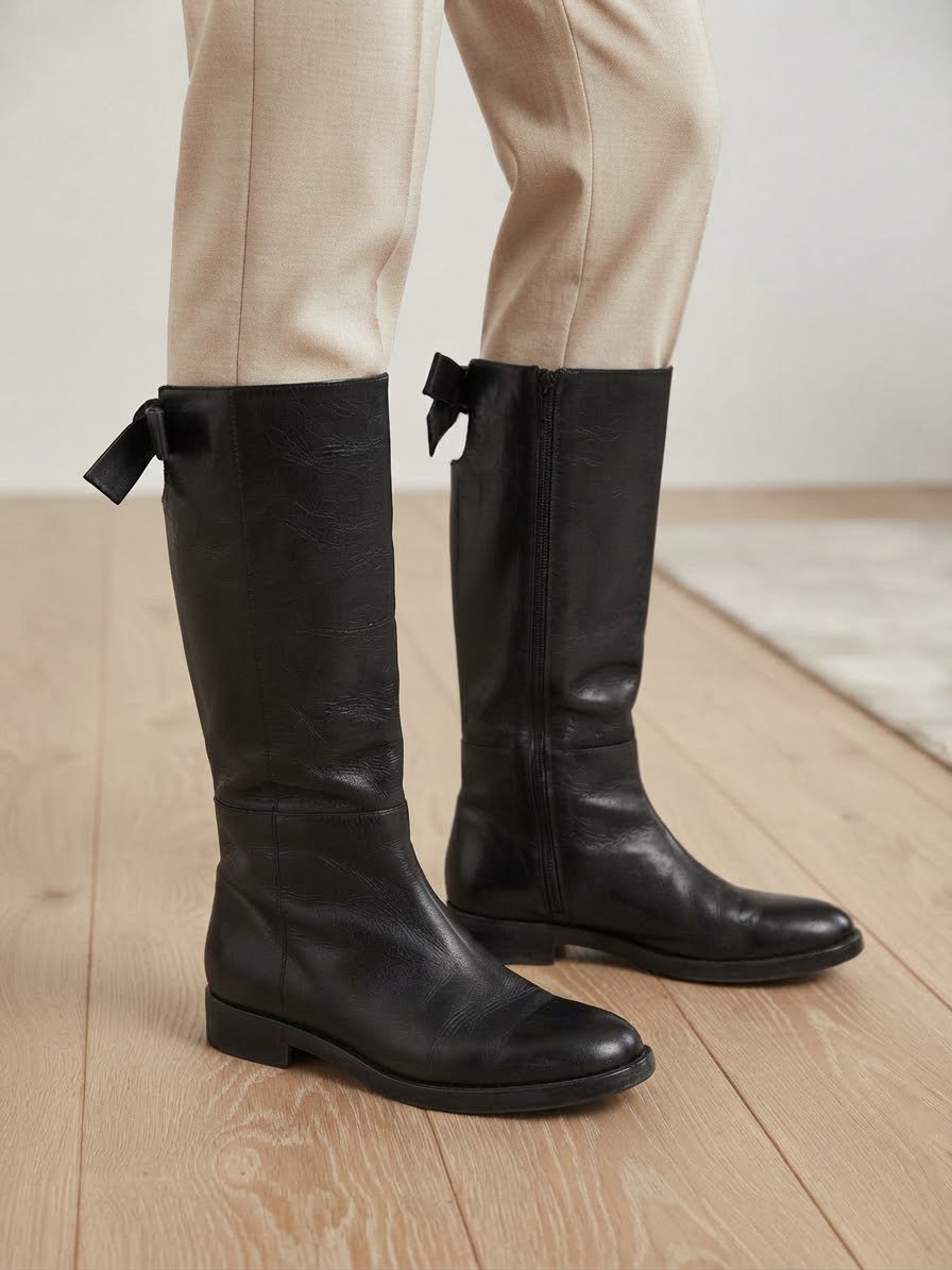 Bottes en cuir noir ZARA P36