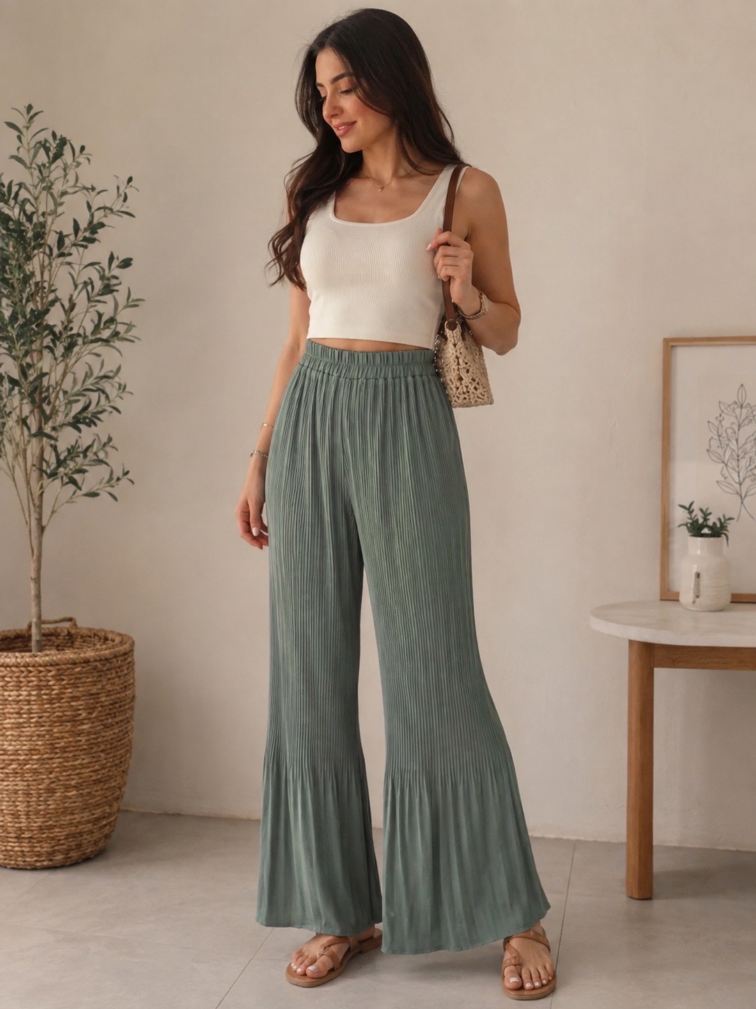 Pantalon plissé large vert sauge 🤍