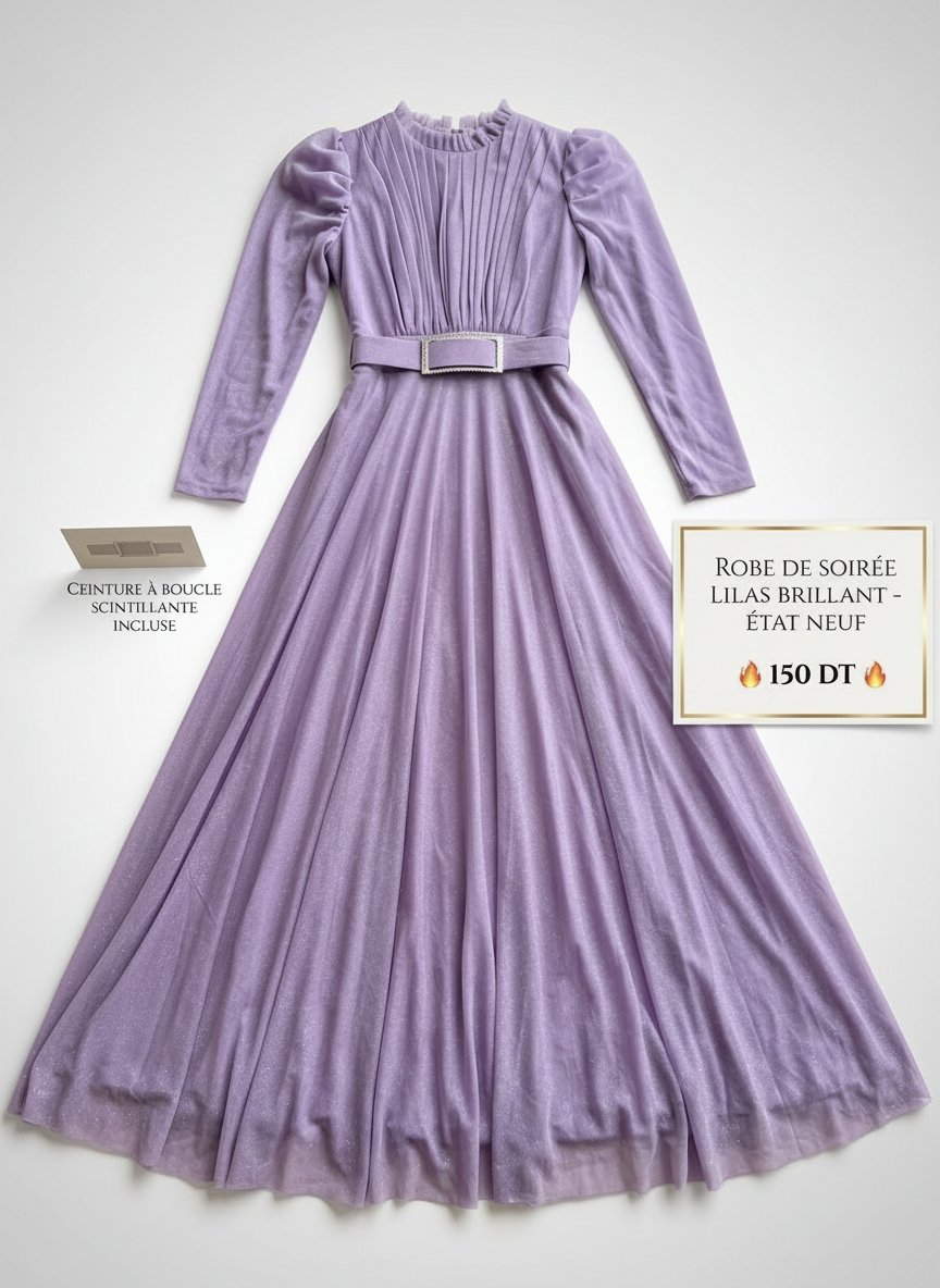  Robe de Soirée Violette Mousseline Pailletée