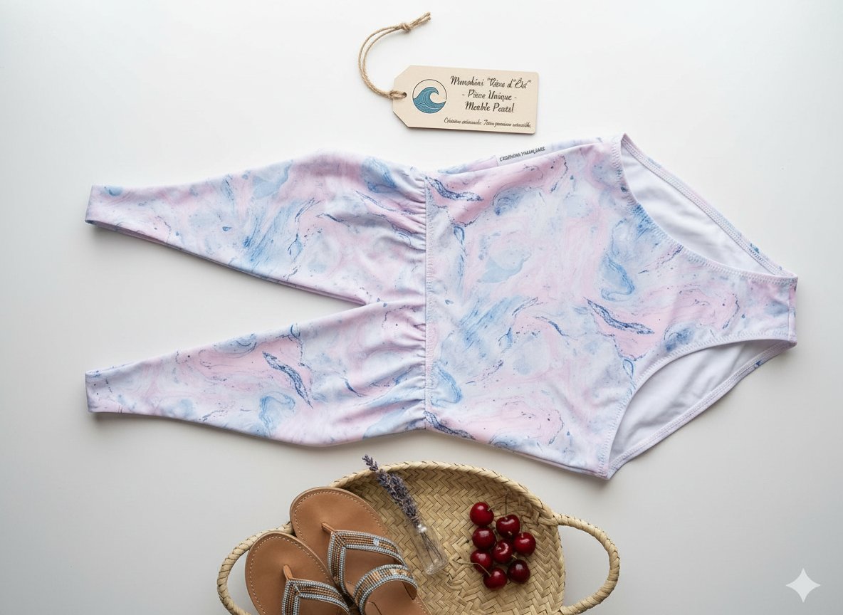 Maillot de bain 1 pièce - Motif Marbré Pastel (Neuf/État impeccable)💐