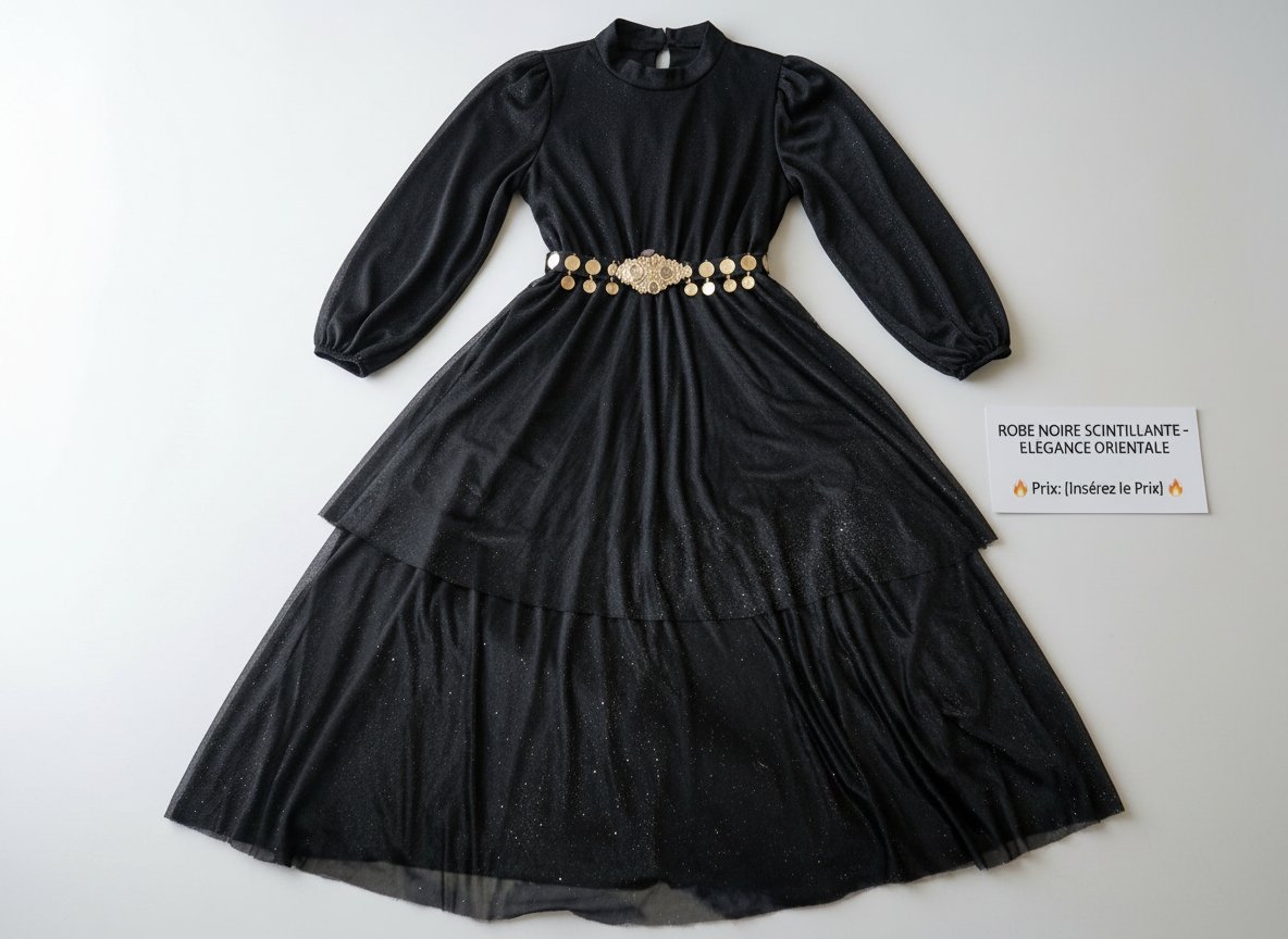 Robe Noire Scintillante - Élégance Orientale ✨