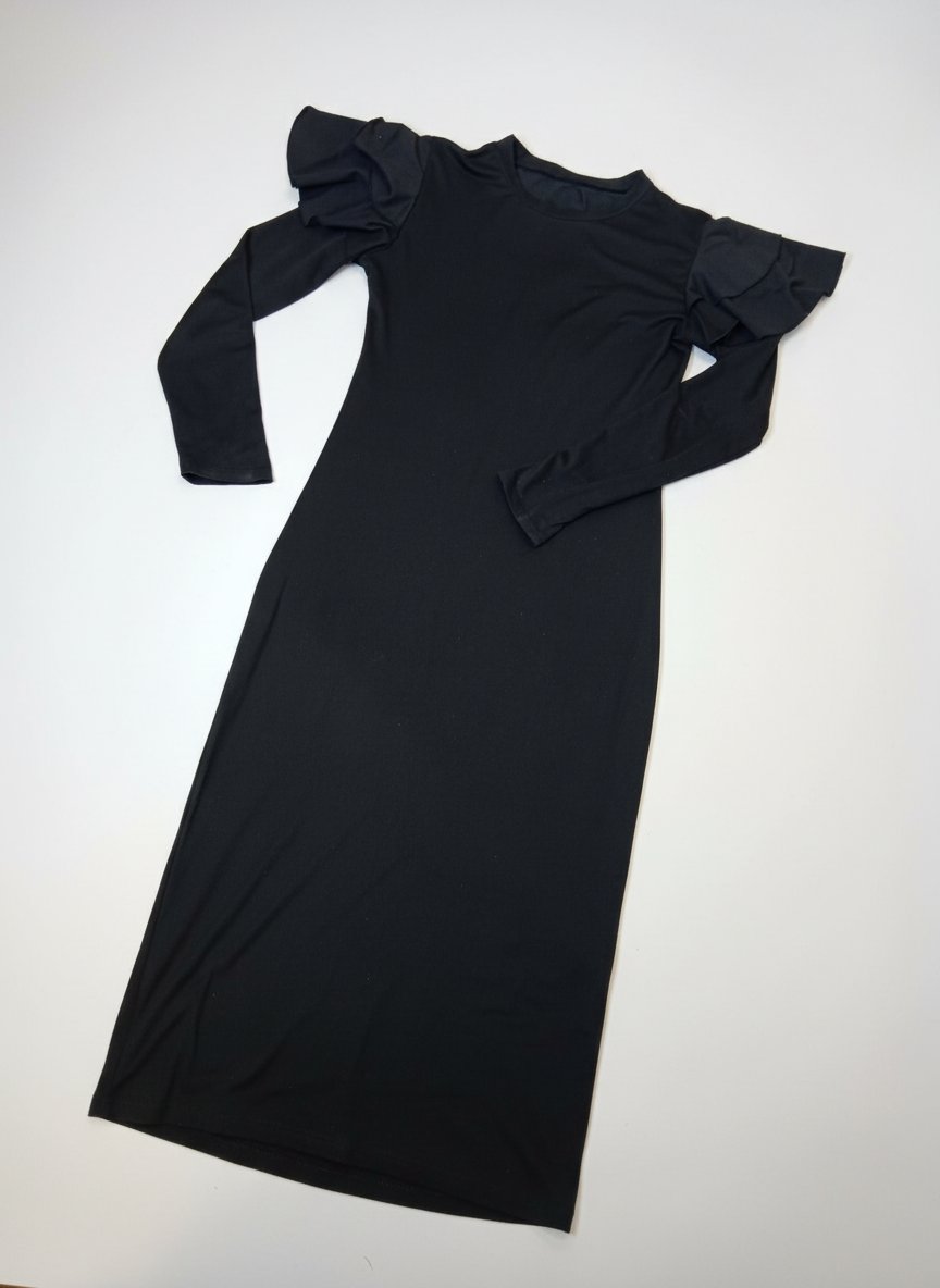 😍Robe Longue Noire Élégante - Manches Volantées - Chic Absolu