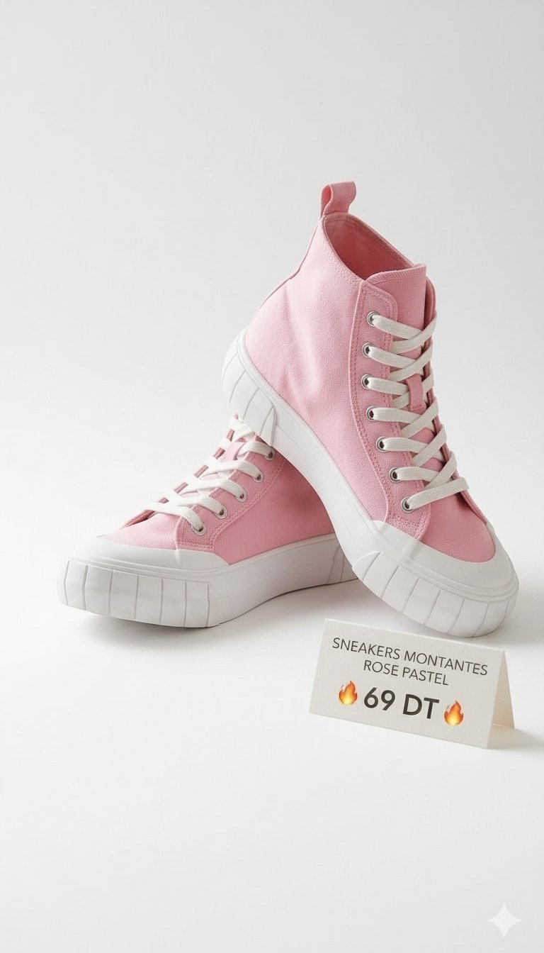 Baskets Montantes en Toile Rose Éclatant - Style "Streetwear Chic