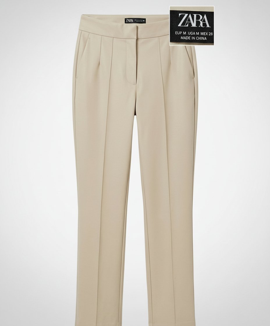 Pantalon Large en Simili-Cuir ZARA (Beige/Crème)