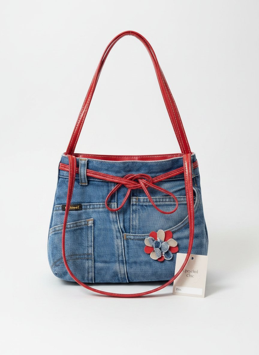 Sac à Main en Jean Upcyclé & Cuir Rouge Artisanal 😍😍