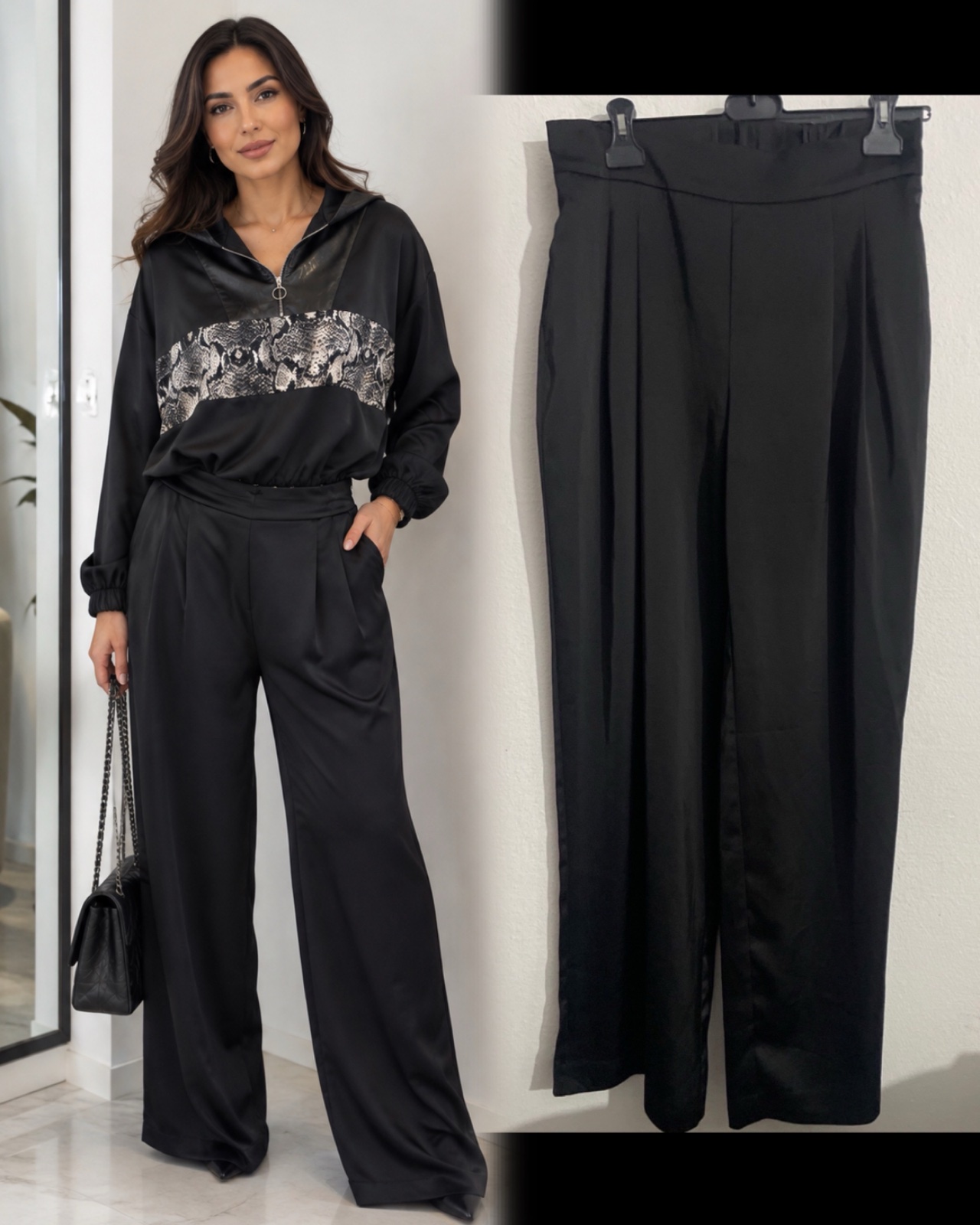 Pantalon large en satin noir