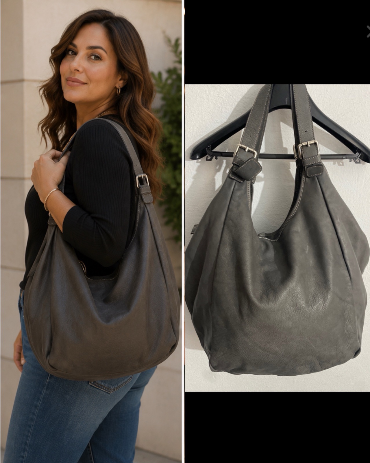 👜 Grand sac Vera Pelle en vrai cuir gris