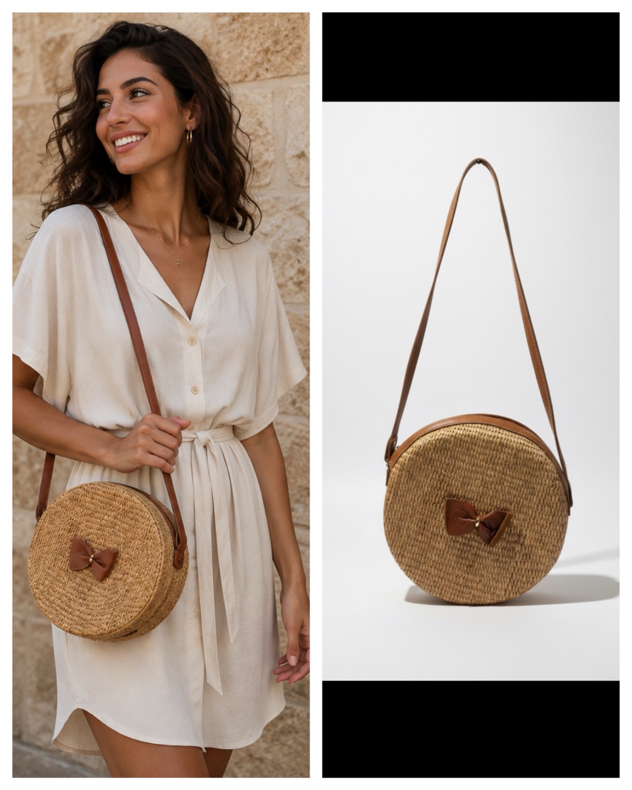 Sac en rotin rond tricoté en paille