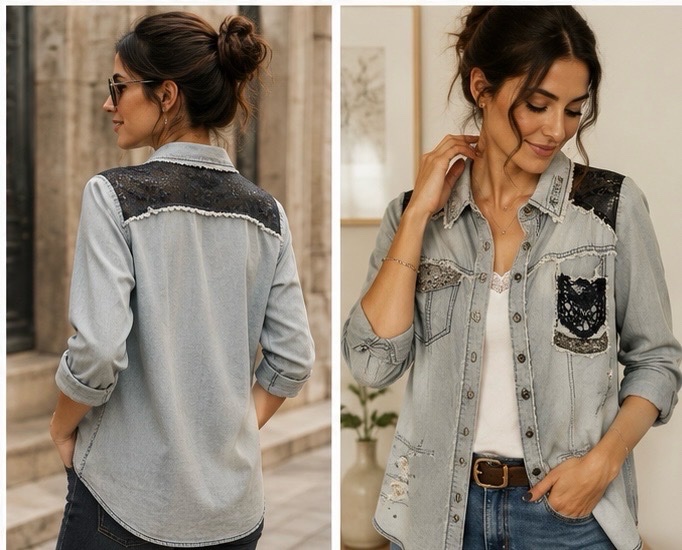 Chemise en jean à manches longues pour femme.