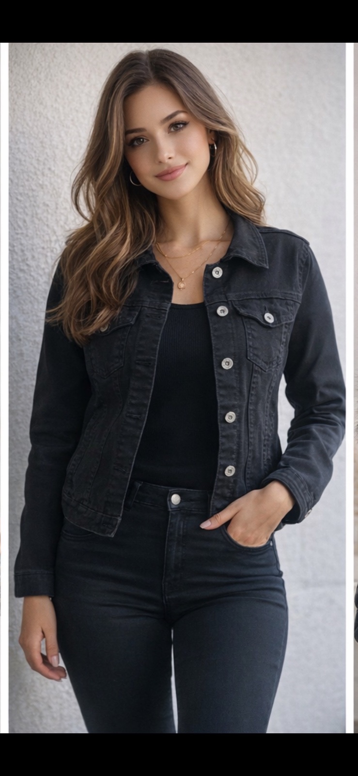 Veste  chicorée en jean élastique – Couleur noire