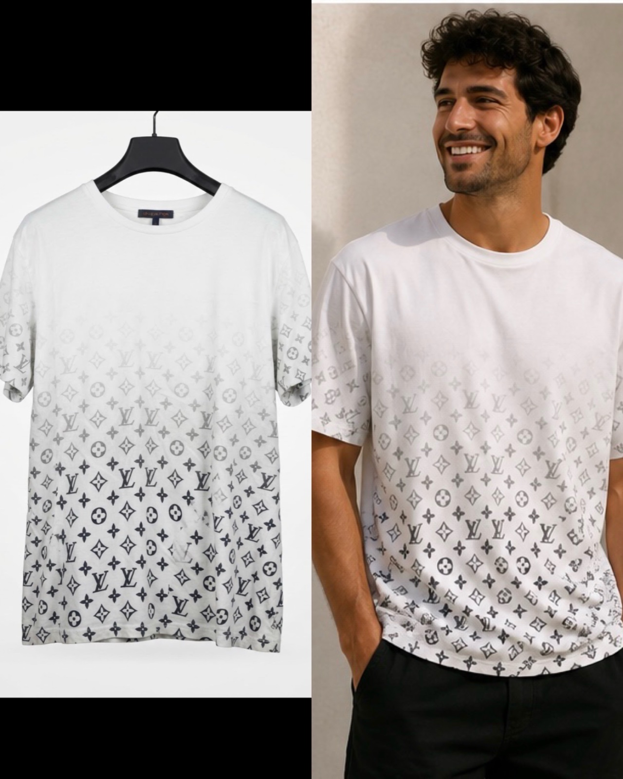 Tee-shirt en coton pour homme de la maison de luxe Louis Vuitton, arborant le motif emblématique Monogram Gradient.