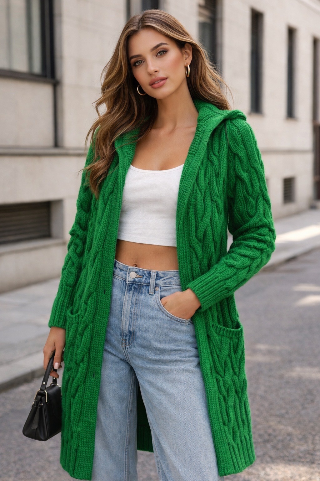 🧥 Gilet long maille vert 