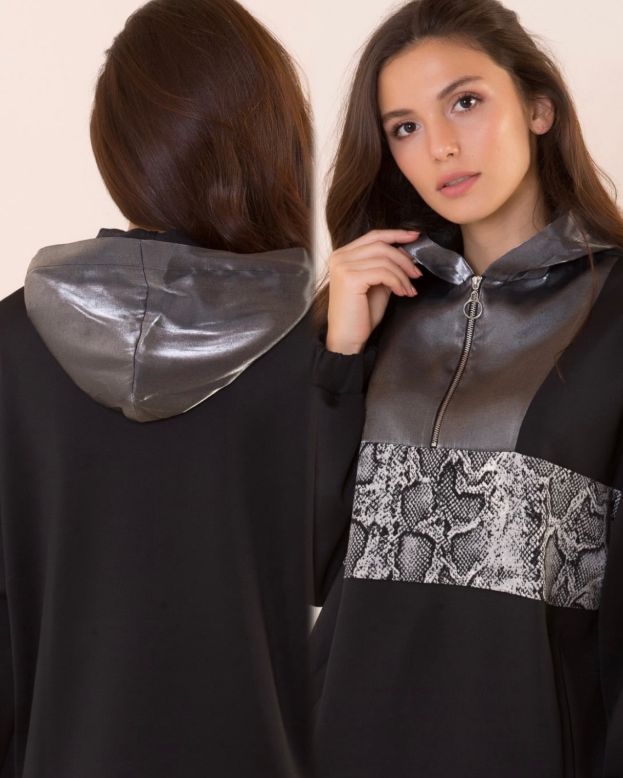 Sweat à capuche noir de marque Zara Basic