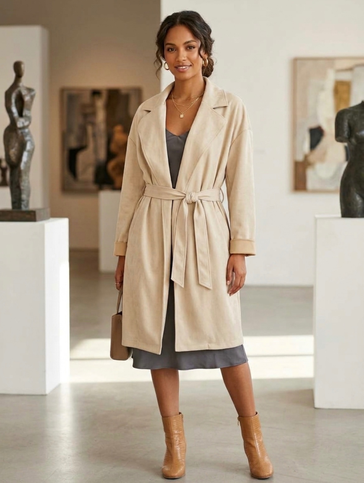 Trench fluide Primark en faux daim beige