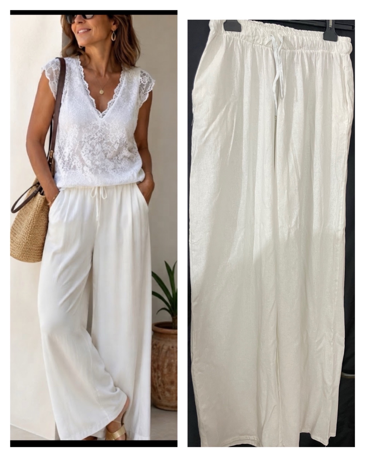Pantalon large fluide blanc en lin