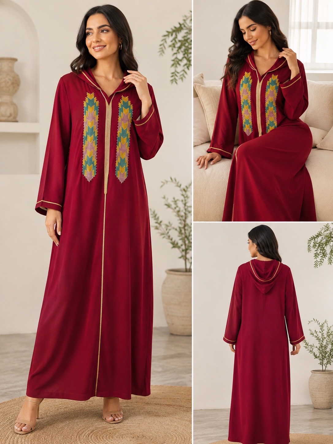 Djellaba bordeaux  à capuche, issue de la collection de vêtements traditionnels arabes de SHEIN