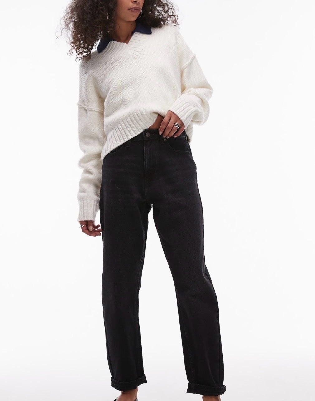 Jean mom à taille haute - Noir délavé