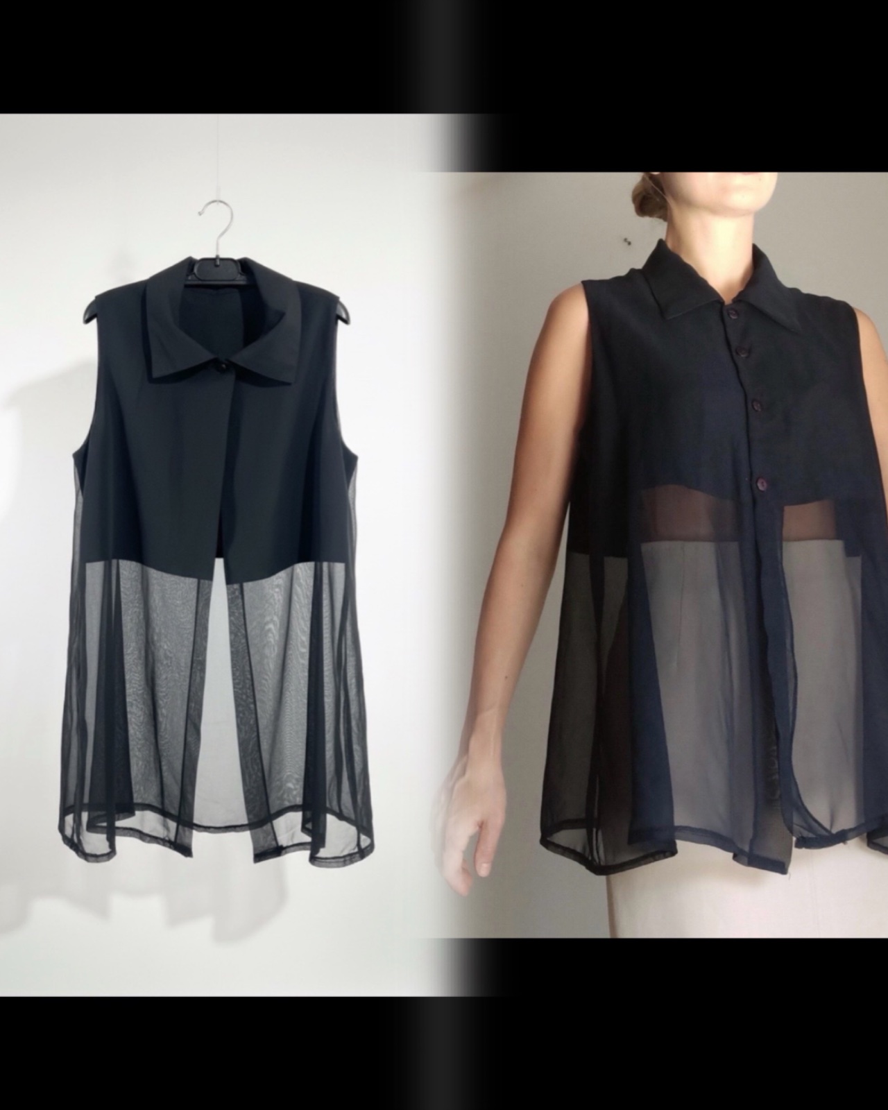 Chemise noire sans manches chic 