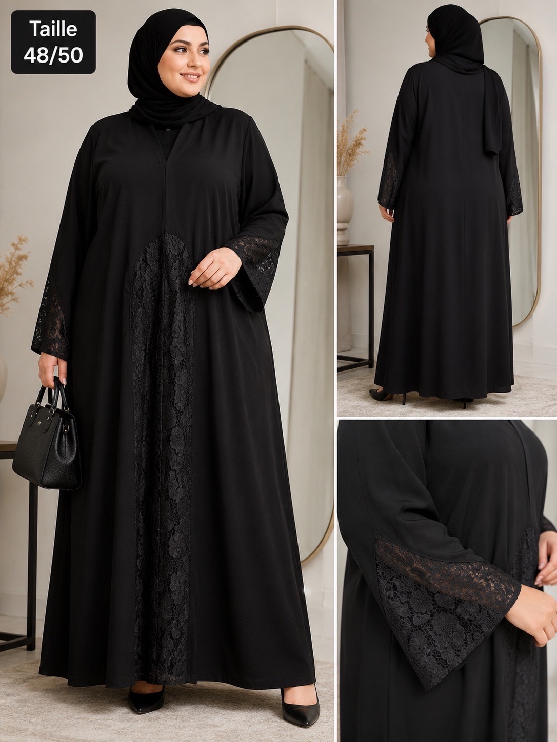 🖤 Abaya noire longue – Neuve avec étiquette – Taille 48/50