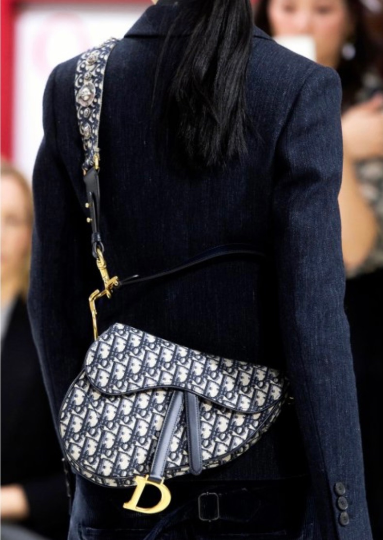 Sac Saddle à bandoulière Toile jacquard Oblique bleu