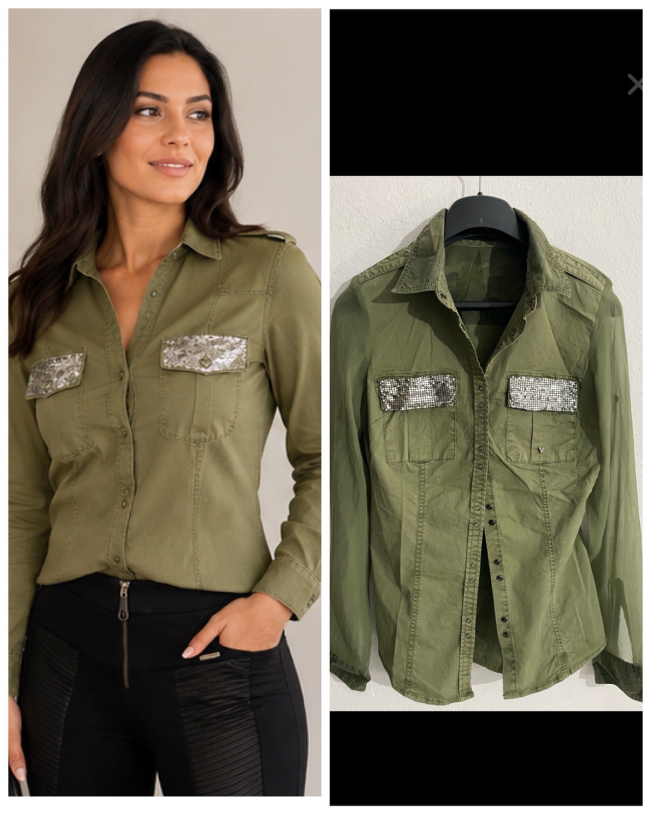 Chemise de style militaire pour femme est une création de la marque GUESS.