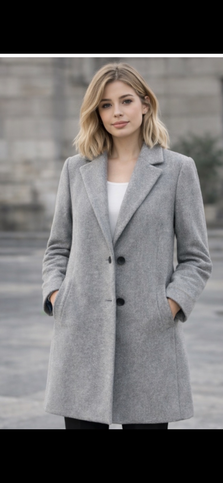 🧥 Manteau croisé en laine – gris | Taille 46