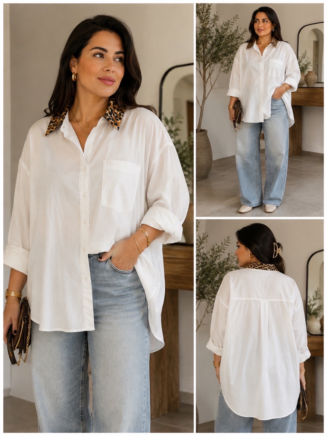 Chemise Zara oversize blanche à col léopard 🐆🤍