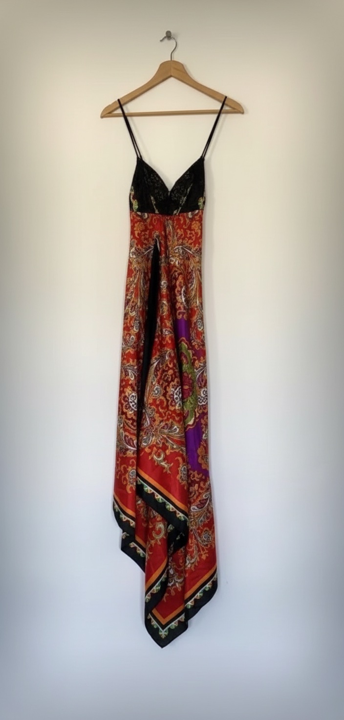 Robe de type foulard Deeyaa avec un imprimé indien et un ourlet irrégulier