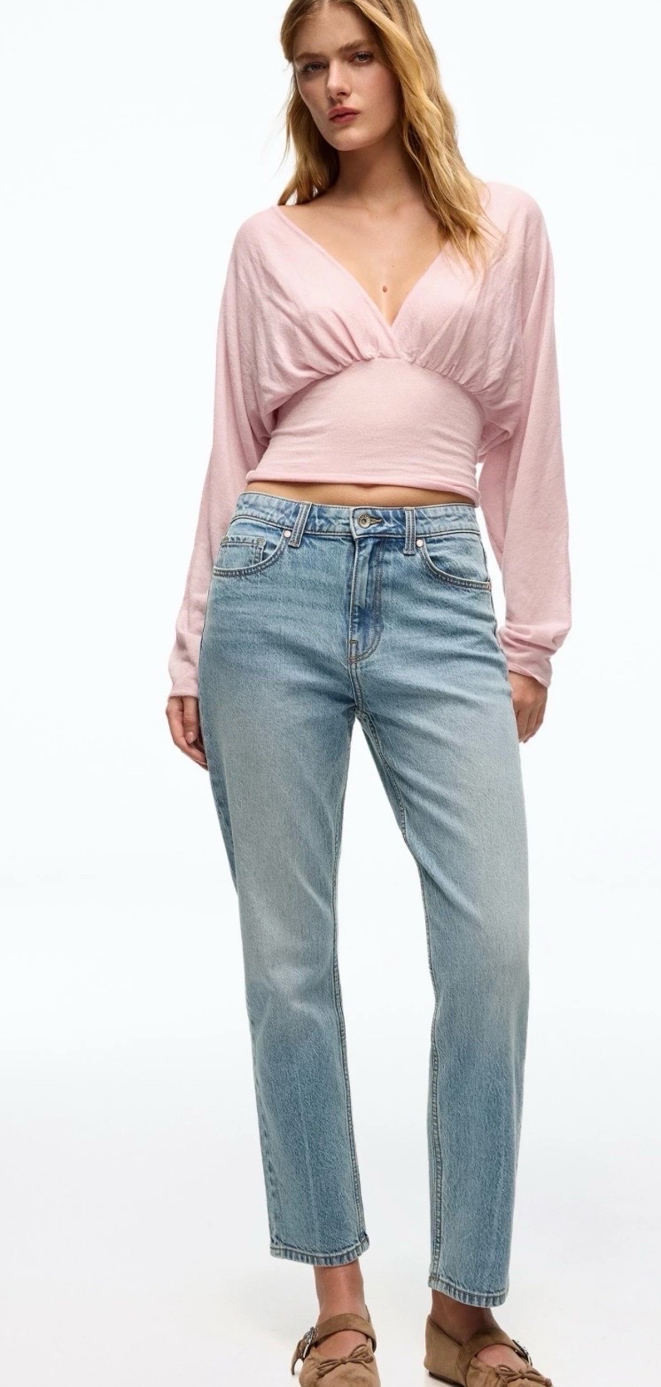Jean Bershka Mom Denim Bleu Délavé – Taille 42 