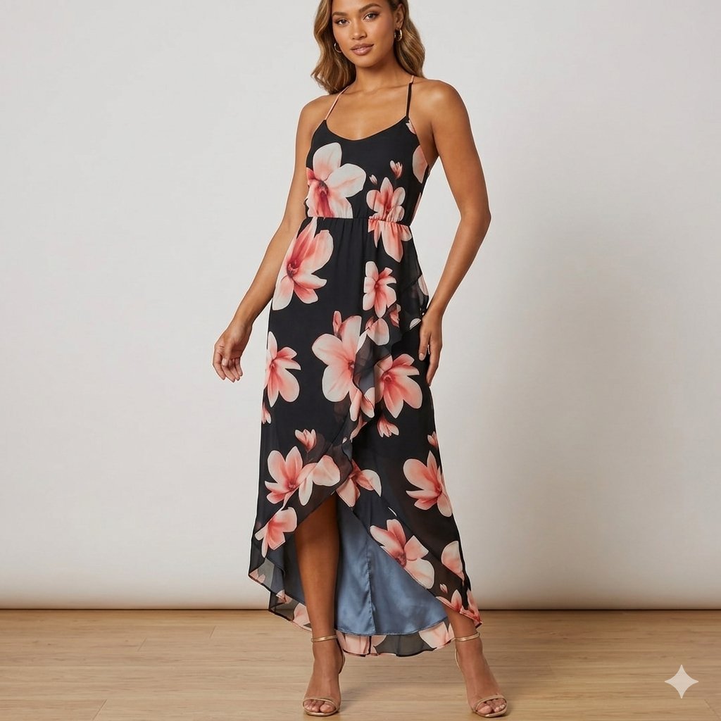 Robe noir florale 