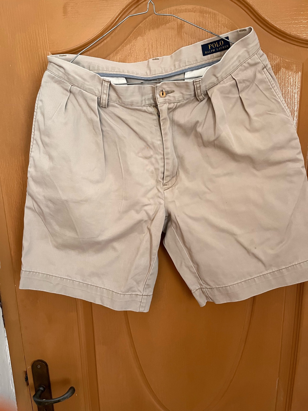 Brand: Polo Ralph Lauren  Style: Pleated chino shorts  Color: Khaki/Tan  Size: 30