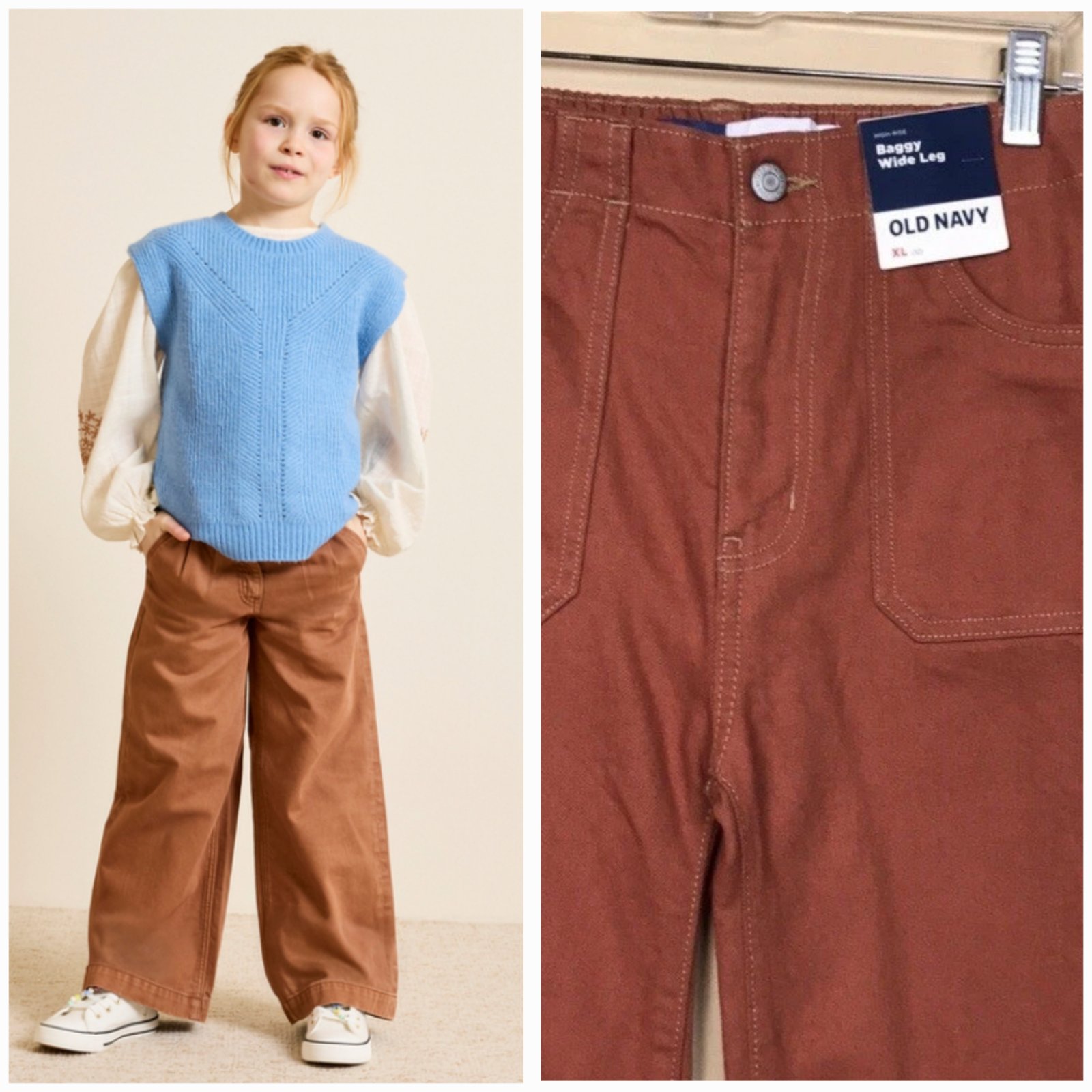 Neuf avec étiquette..pantalon "old navy" jean baggy marron pour fille profitez (taille10ans L)
