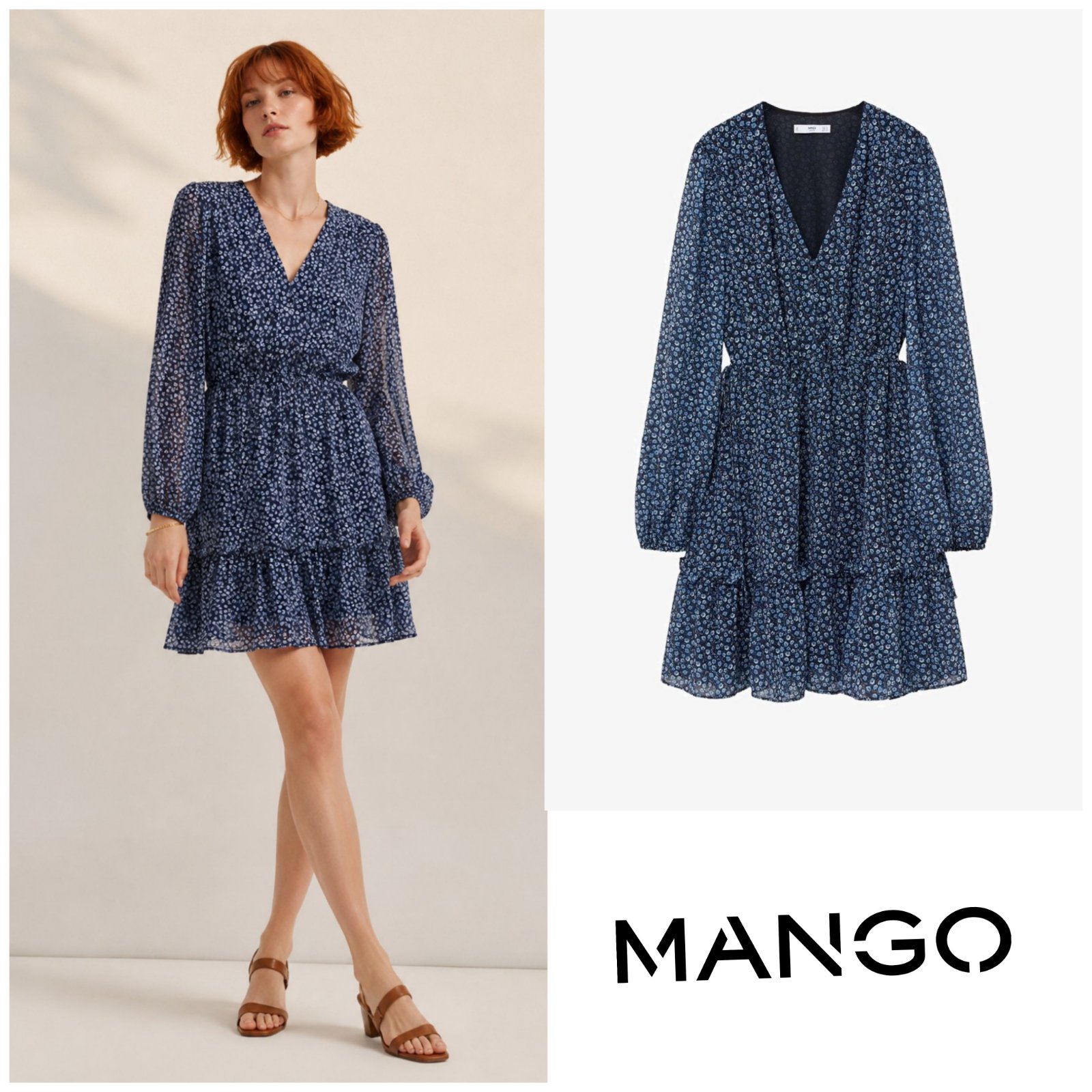 Jolie robe mango volentée en mousseline à petites fleurs 🩵💙🩵💙🩵