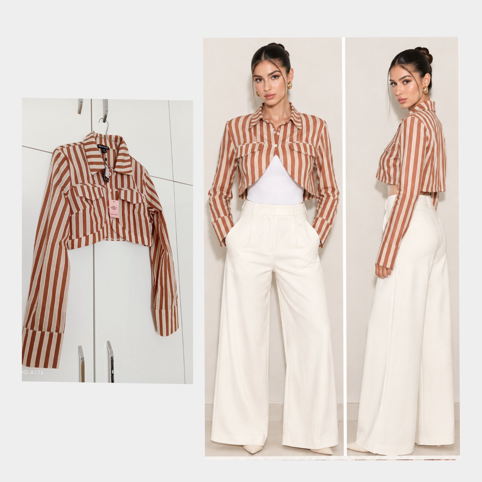  Chemise rayée terracotta & écru PrettyLittleThing, neuve avec étiquette