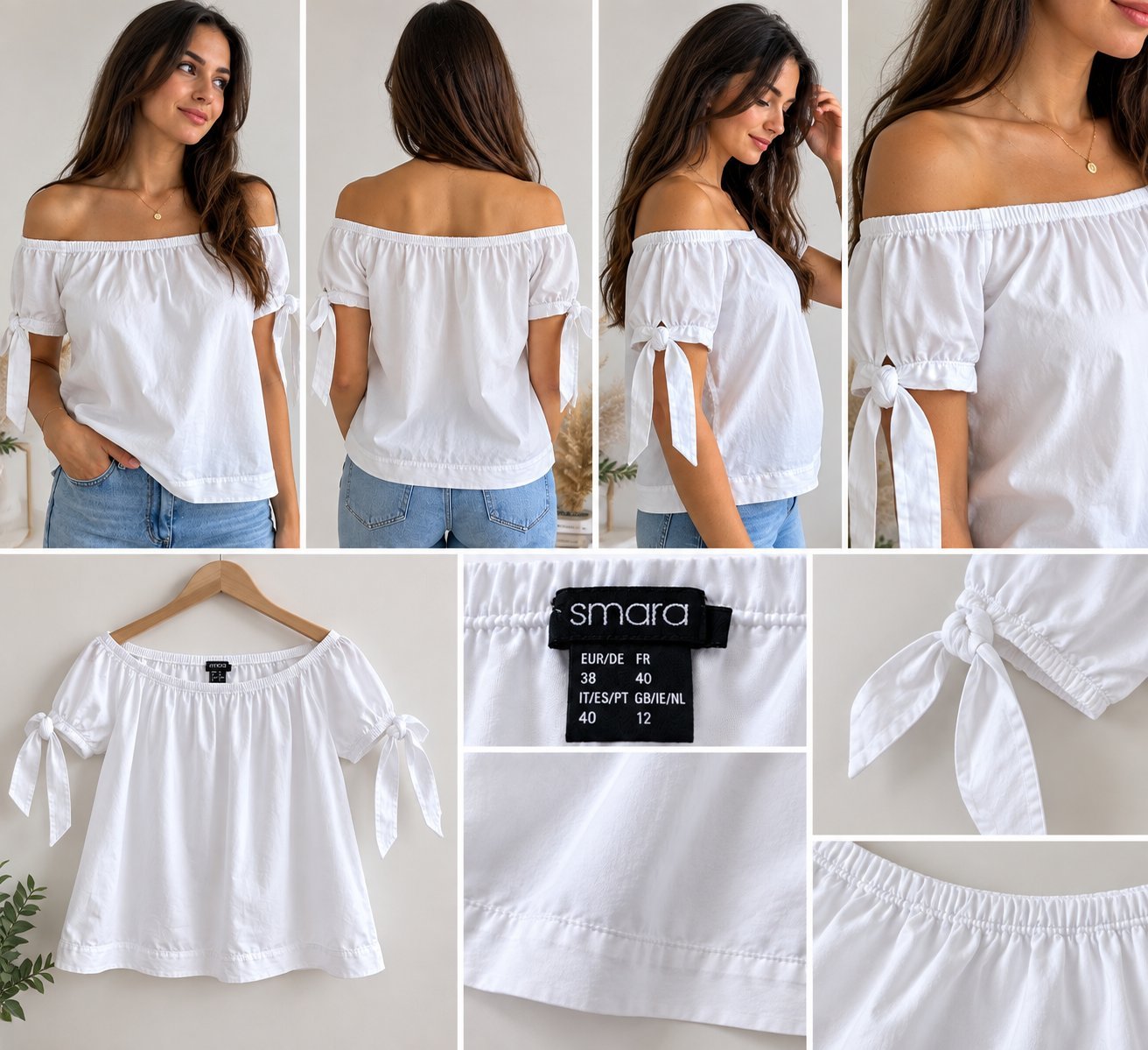 Blouse blanche Esmara – épaules dénudées – manches à nouer