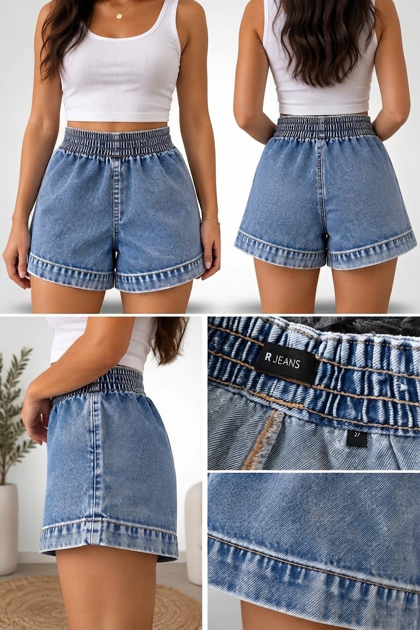 Short en jean bleu délavé R Jeans