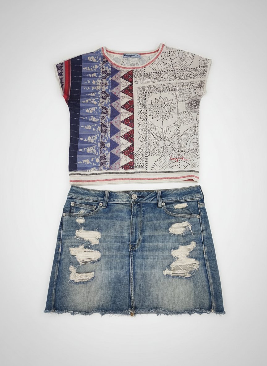 Lot 2 pieces t- short desigual+ mini jupe