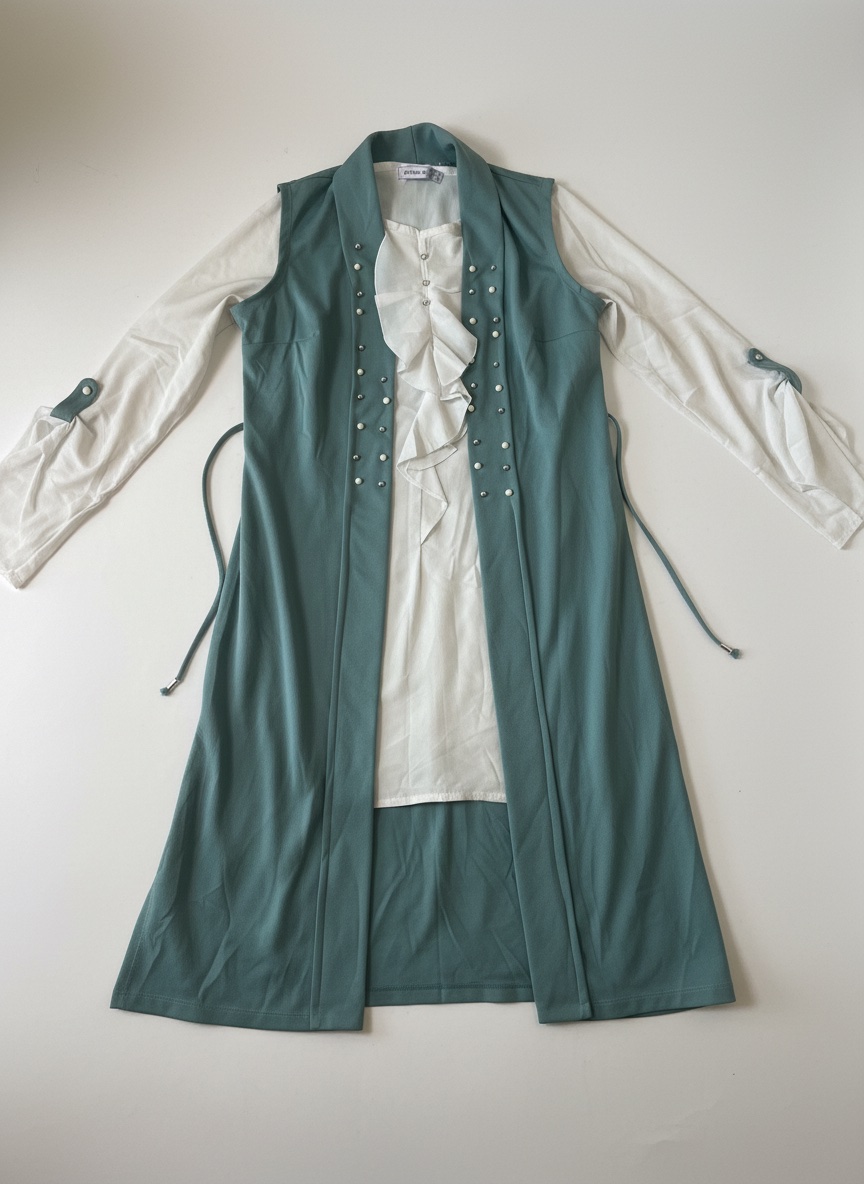 Chemise blanche et gilet vert d'eau comme neuf !